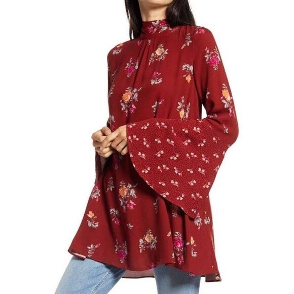 Free People Red Tate Floral Tunic In Vintage Combo Casual Dress NWT - Picture 5 of 8
